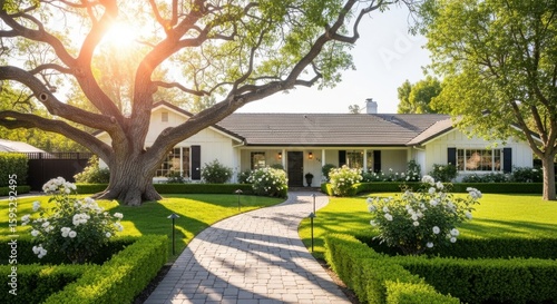 Charming ranch style home with mature trees and lush landscaping