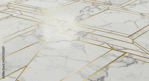 Marble Surface with Gold Inlay Abstract Geometric Pattern