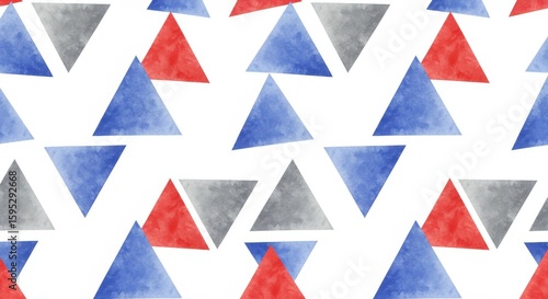 Triangle Pattern with Watercolor Texture in Blue Red and Grey