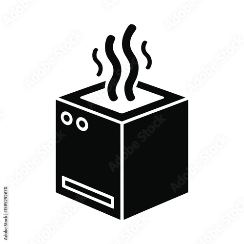 Black silhouette of a humidifier emitting steam isolated on white background