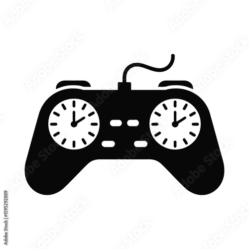 Video game controller with clocks silhouette isolated on white background