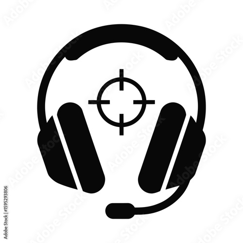 Gaming headset with crosshairs silhouette isolated on white background