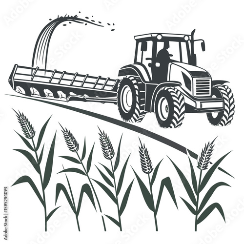 Tractor harvesting wheat field agriculture harvester