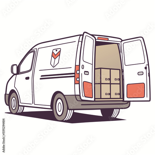 White cargo van with open doors and boxes delivery van shipping