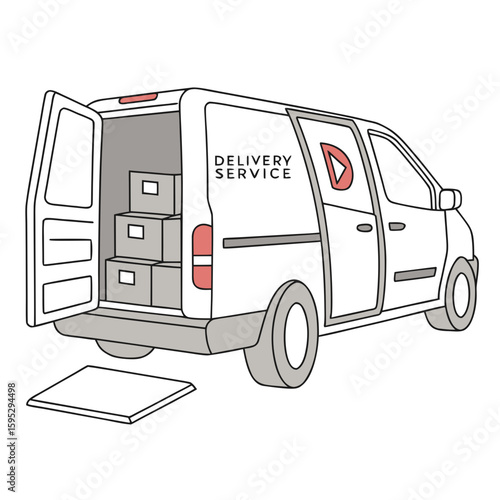 White cargo van with open doors and boxes delivery transport