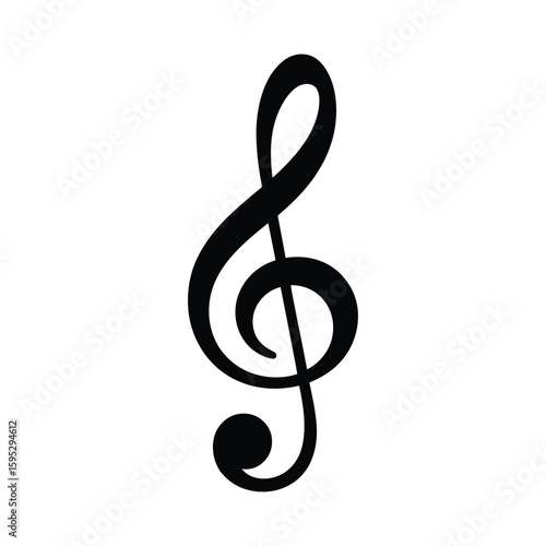 Black treble clef silhouette isolated on white background