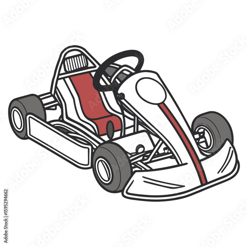 White go kart with red seat and racing stripe vehicle sport