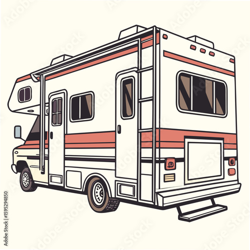 White recreational vehicle with coral accents camper motorhome