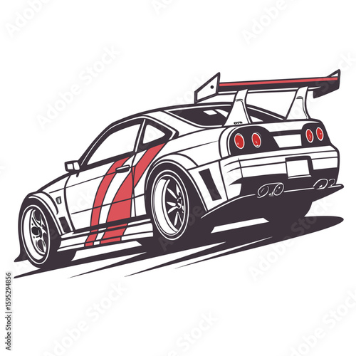 White racing car with red stripes and spoiler sports car automotive