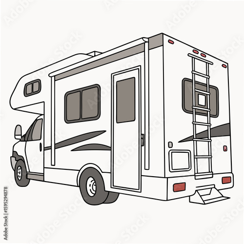 White recreational vehicle with slide out and ladder camper motorhome