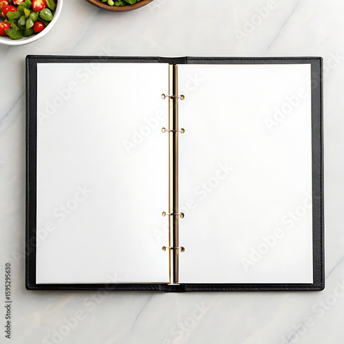 Black menu binder with blank pages white