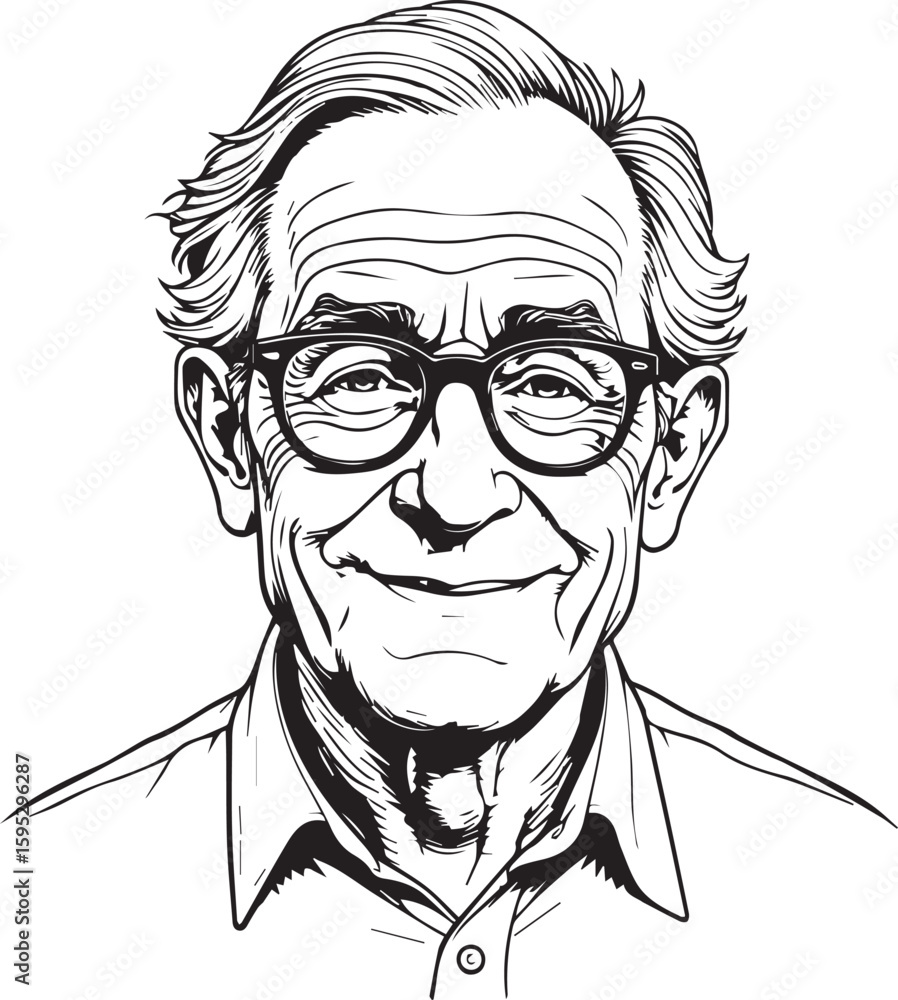 Fototapeta premium Vintage Portrait: An illustration captures the wisdom of an elderly gentleman wearing glasses, embodying knowledge and experience.