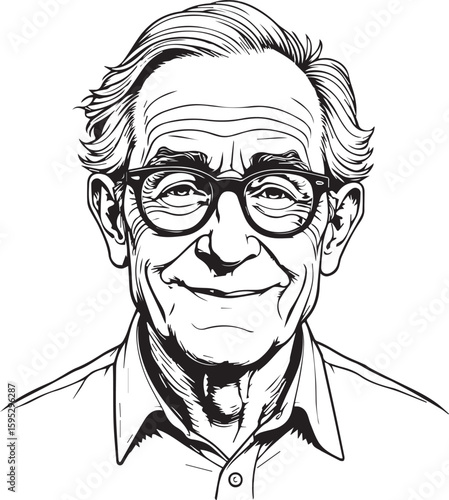 Vintage Portrait: An illustration captures the wisdom of an elderly gentleman wearing glasses, embodying knowledge and experience.