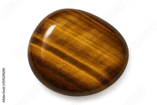 Polished tiger eye gemstone cabochon displaying its remarkable chatoyancy, isolated on transparent background