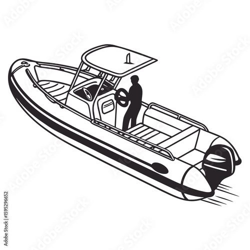Sleek motorized boat with person at helm vessel watercraft