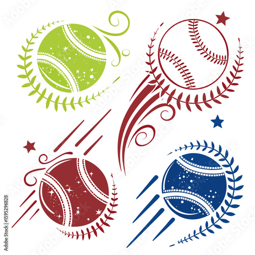 Sports balls with decorative elements baseball tennis ball