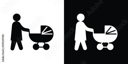 Woman with Baby Stroller icon in modern thin line and glyph concept.