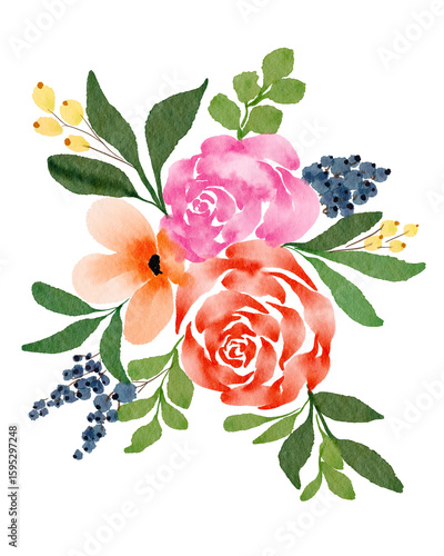 Watercolor bouquet of roses
