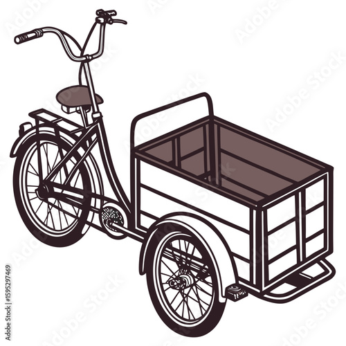 Three wheeled cargo bicycle with brown basket cargo bike
