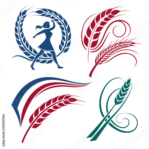 Wheat sheaf and female figure emblems agriculture grain