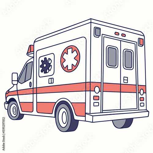 White ambulance with coral stripes and star of life