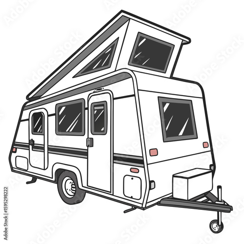 White camping trailer with pop top roof caravan camper
