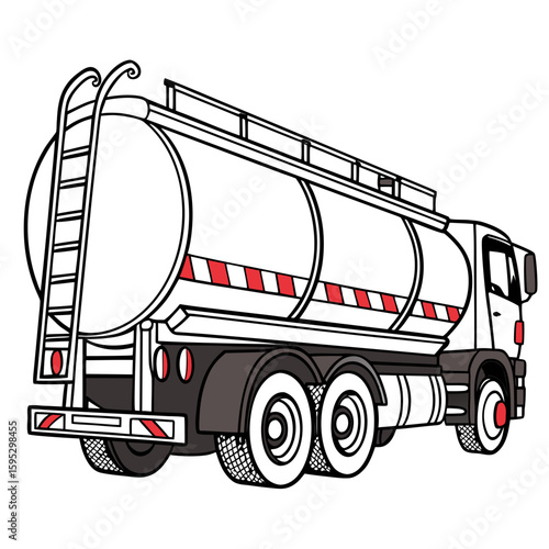 White tanker truck with red reflective stripes fuel truck