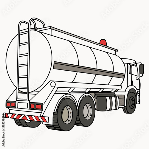White tanker truck with red beacon fuel truck transportation