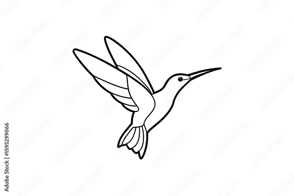 Obraz premium Elegant Hummingbird Outline Illustration A minimalist black and white drawing of a hummingbird in flight perfect for coloring books logos and simple design projects
