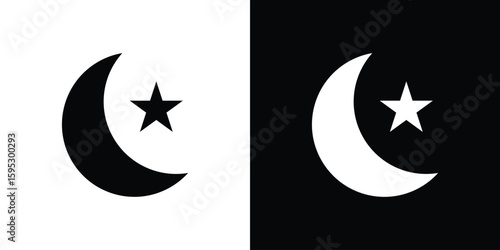 Moon and star icon in modern thin line and glyph concept.