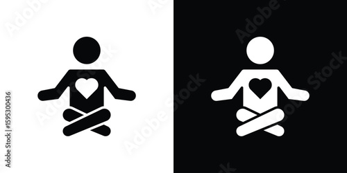 Meditating icon in modern thin line and glyph concept.