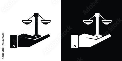 Justice scales in Hand icon in modern thin line and glyph concept.