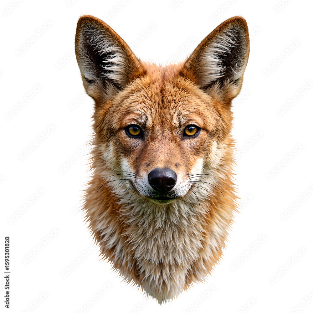 Fototapeta premium Close up of Asiatic wild dog dhole on sandy background showcasing golden eyes and confident stance Perfect for animal lovers and wildlife enthusiasts