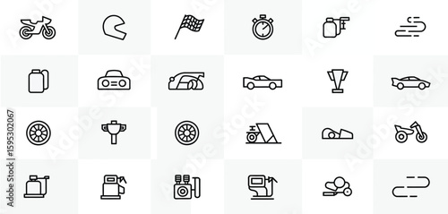 Collection of outline icons representing sports and racing equipment