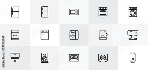 Collection of outline icons representing household appliances