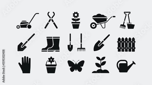 Collection of gardening tools and elements icons