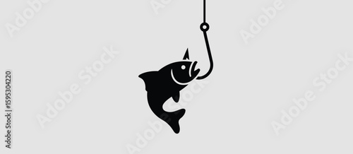 Silhouette of a fish caught on a fishing hook