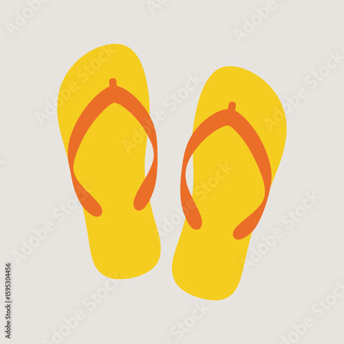 Bright yellow flip flops with orange straps on a light background