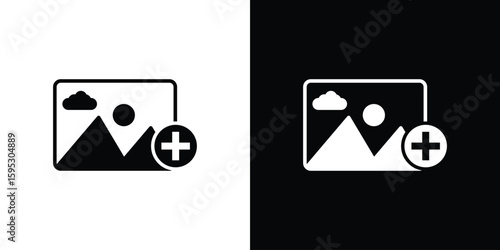 Add photos icon in modern thin line and glyph concept.