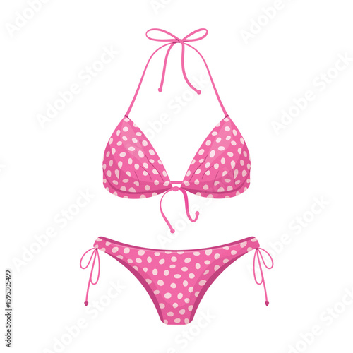 Pink polka dot bikini with halter neck and tie sides
