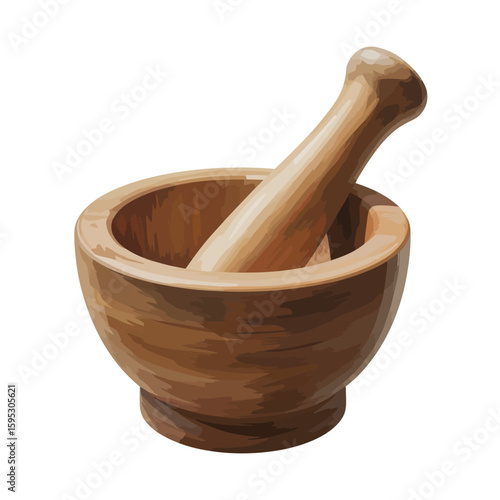 Wooden mortar and pestle kitchen tool for grinding herbs and spices