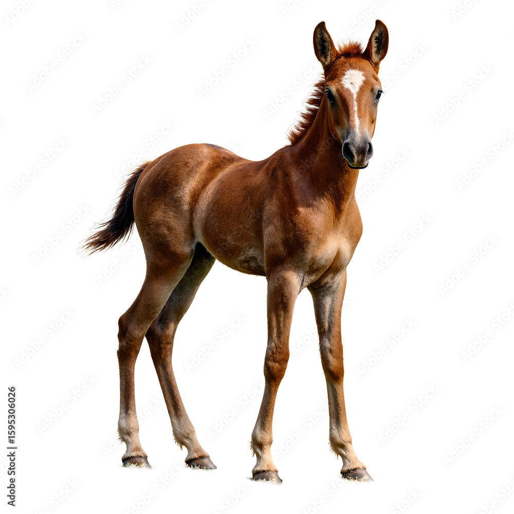 Obraz premium A vibrant portrait capturing the essence of a young wild stallion foal with bright eyes fine baby fur and a curious expression full of promise