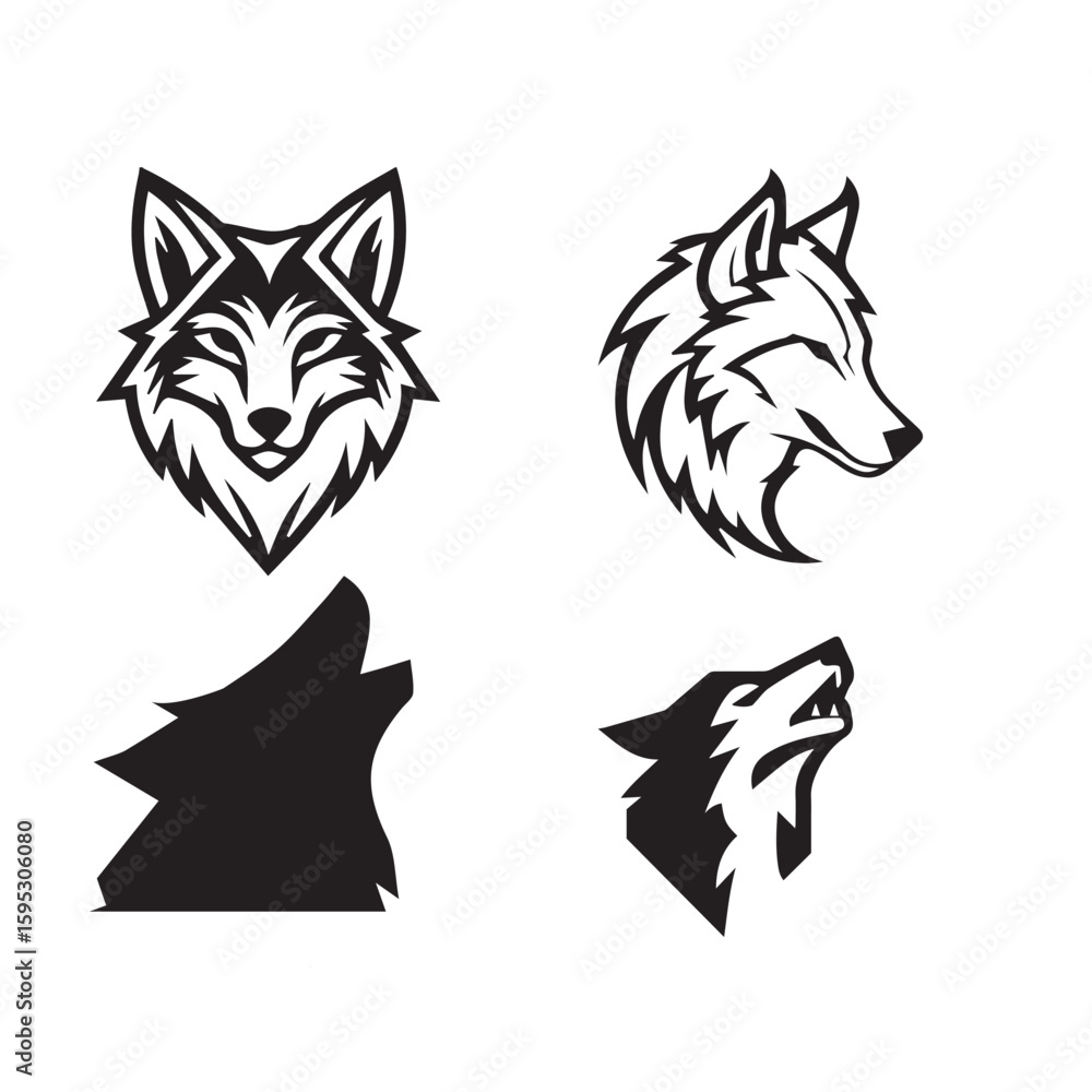 Obraz premium Wolf Icon Set – Minimal Vector Line Icons Wildlife Animal Symbols for Illustration