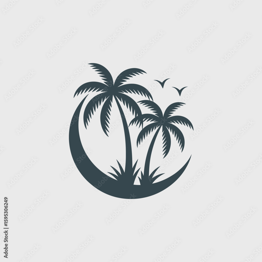 Obraz premium Tropical paradise silhouette with palm trees and birds