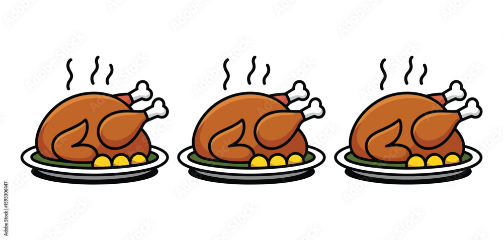 Fototapeta premium Three delicious roasted turkeys ready for thanksgiving dinner