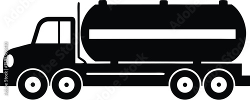 Tanker truck silhouette, fuel truck icon, transport vehicle vector