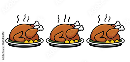 Three delicious roasted turkeys ready for thanksgiving dinner