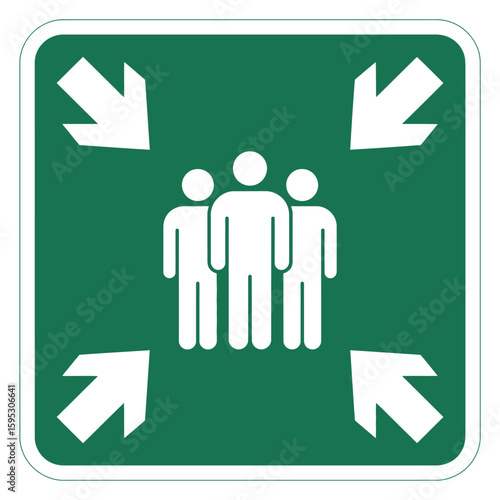 Emergency assembly point sign with people and arrows