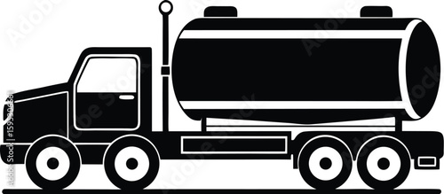 Tanker truck silhouette, fuel truck icon, transport vehicle vector