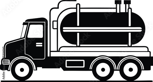 Tanker truck silhouette, fuel truck icon, transport vehicle vector